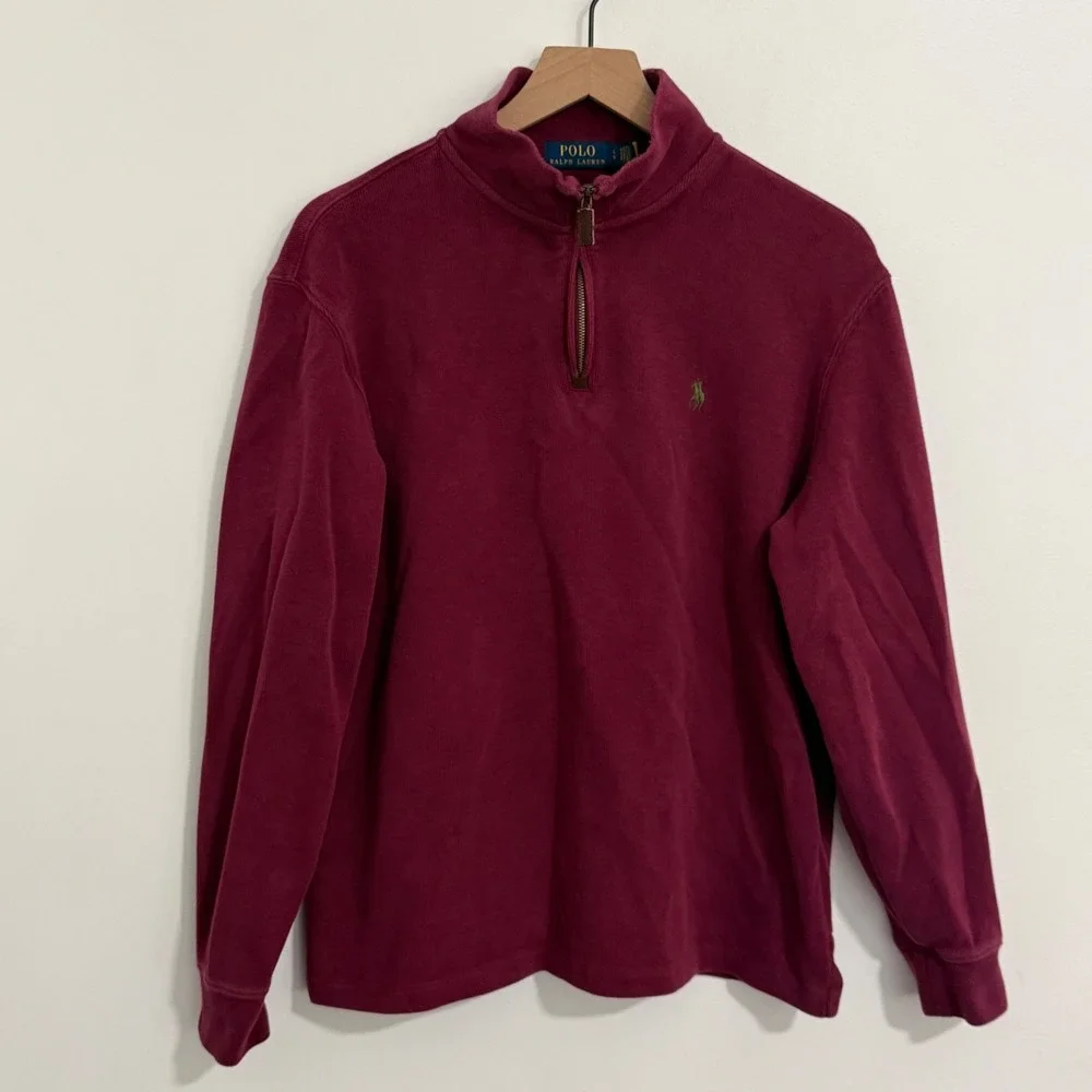 Polo Ralph Lauren Quarter Zip Pullover Men L Burgundy Pony Logo Preppy Old Money